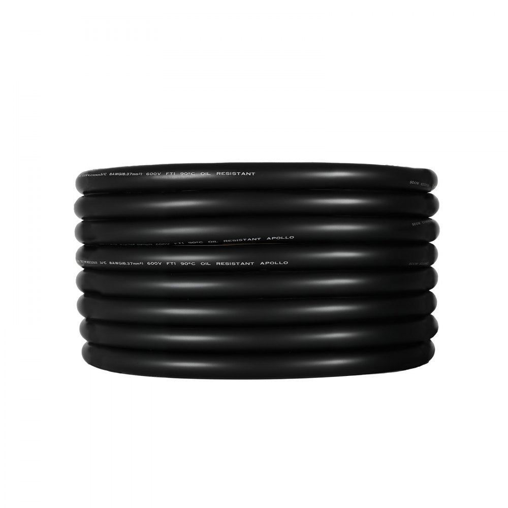 VEVOR 50 FT 6AWG Portable Power Cable (3 Conductor), Heavy Duty 600V SOOW Electrical Power Cable, Industrial Grade Electric Wire, Premium CPE Rubber Jacket, Copper Extension Cord for Welder Machine