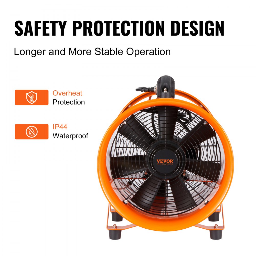 VEVOR Portable Ventilator, 8 inch Heavy Duty Cylinder Fan with 16.4ft Duct Hose, 195W Strong Shop Exhaust Blower 1070CFM, Industrial Utility Blower for Sucking Dust, Smoke, Smoke Home/Workplace