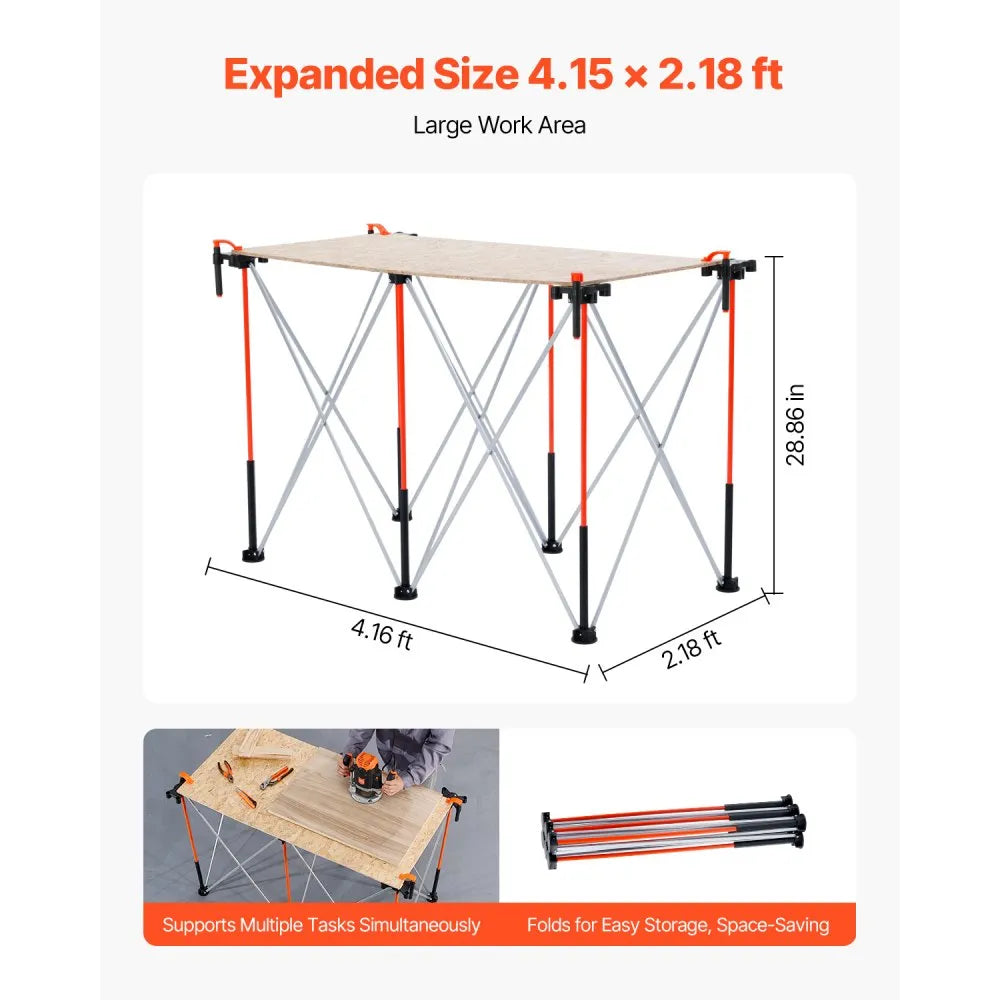 VEVOR Portable Folding Workstand, 4.15 x 2.18 ft Collapsible Workbench, 2500 lbs Weight Capacity, No Assembly Foldable Work Stand with Storage Bag, Table Top NOT Included, for Garage Workshop Outdoor