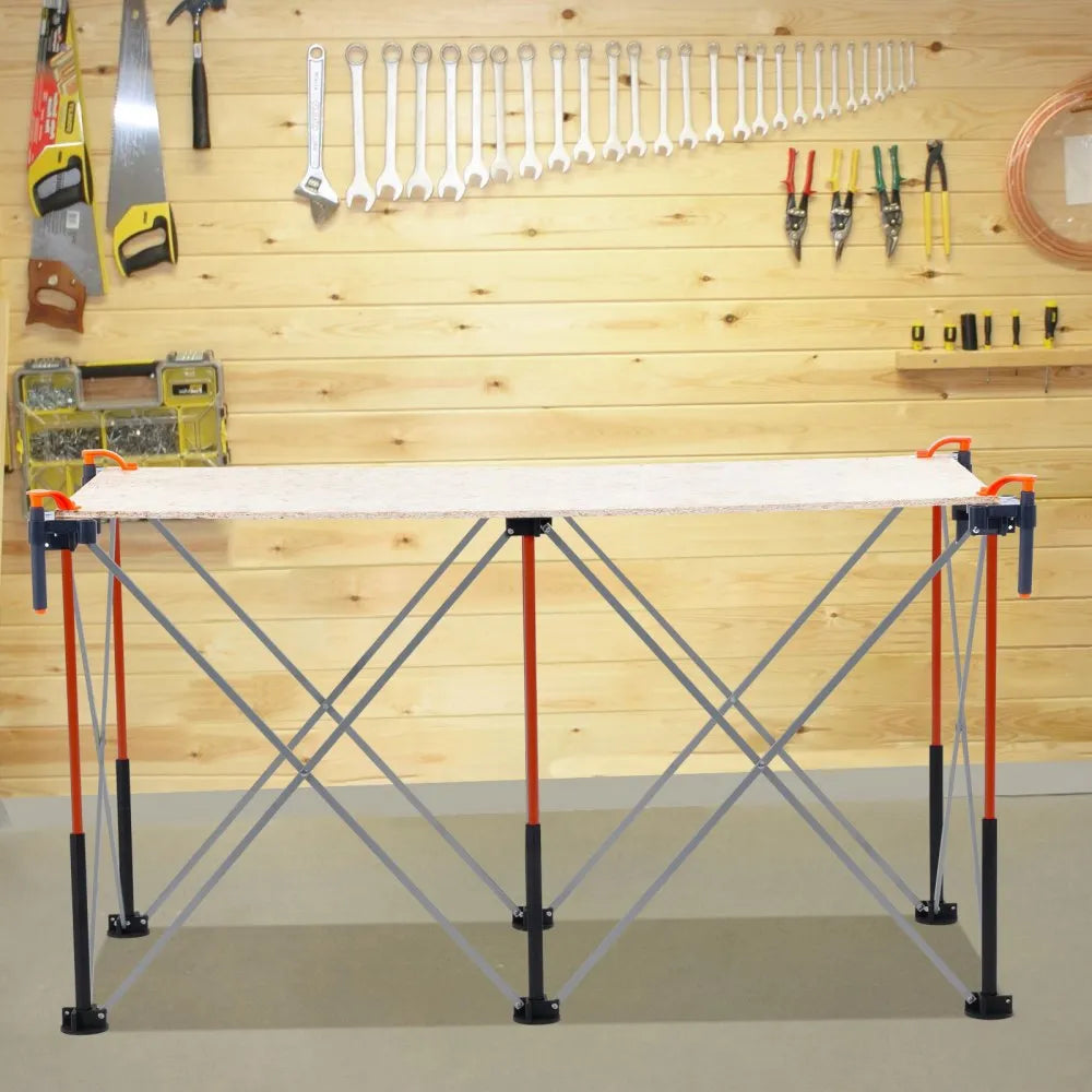 VEVOR Portable Folding Workstand, 4.15 x 2.18 ft Collapsible Workbench, 2500 lbs Weight Capacity, No Assembly Foldable Work Stand with Storage Bag, Table Top NOT Included, for Garage Workshop Outdoor