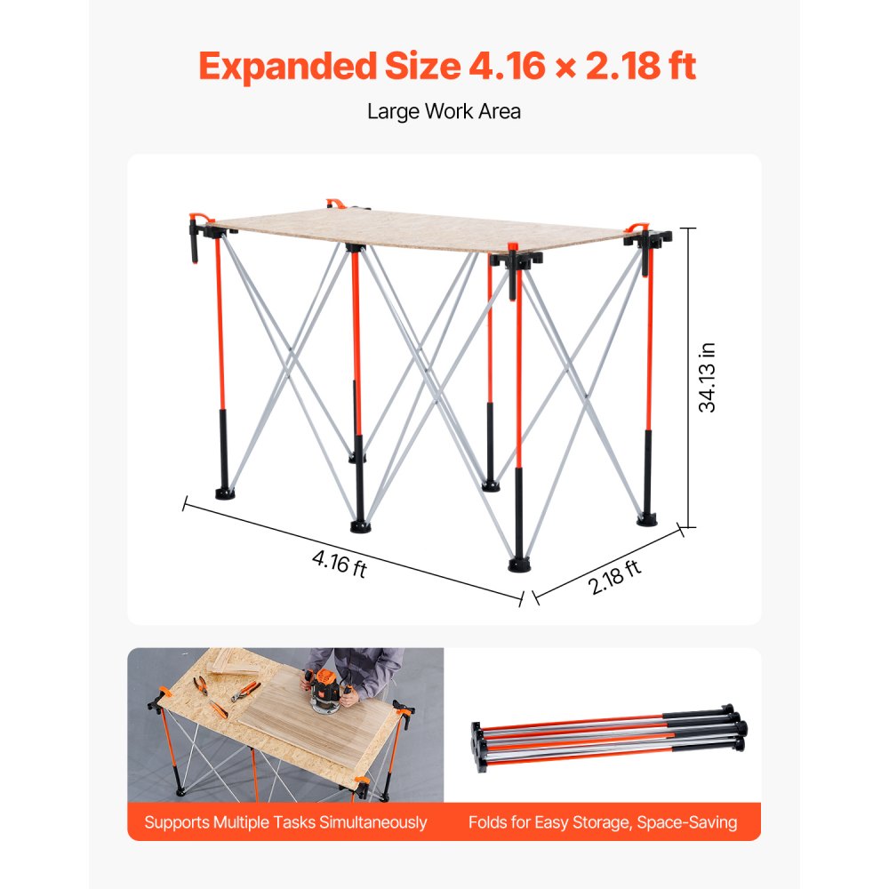VEVOR Portable Folding Workstand, 4.16 x 2.18 ft Collapsible Workbench, 2500 lbs Weight Capacity, No Assembly Foldable Work Stand with Storage Bag, Table Top NOT Included, for Garage Workshop Outdoor