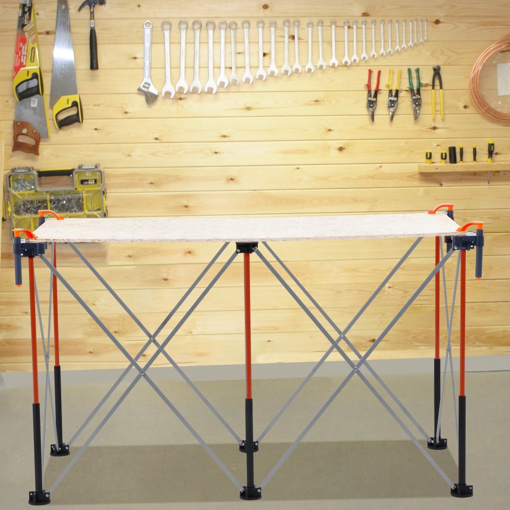 VEVOR Portable Folding Workstand, 4.16 x 2.18 ft Collapsible Workbench, 2500 lbs Weight Capacity, No Assembly Foldable Work Stand with Storage Bag, Table Top NOT Included, for Garage Workshop Outdoor