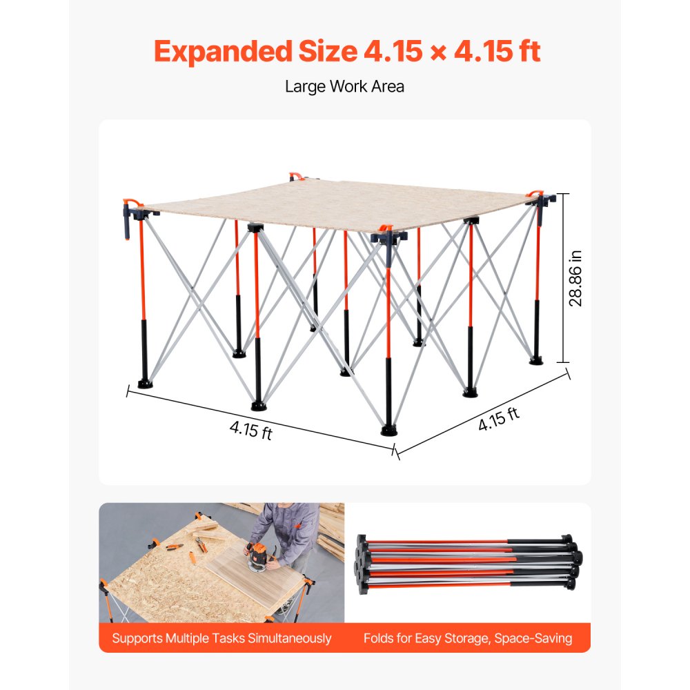 VEVOR Portable Folding Workstand, 4.15 x 4.15 ft Collapsible Workbench, 3500 lbs Weight Capacity, No Assembly Foldable Work Stand with Storage Bag, Table Top NOT Included, for Garage Workshop Outdoor