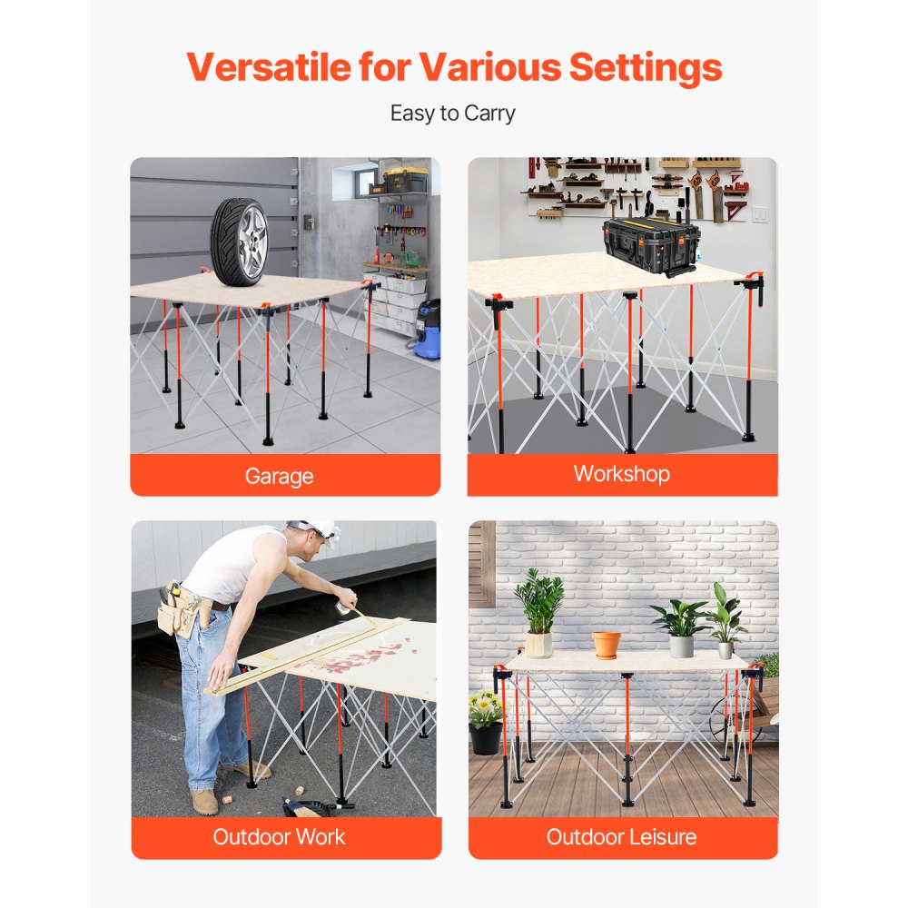 VEVOR Portable Folding Workstand, 4.15 x 4.15 ft Collapsible Workbench, 3500 lbs Weight Capacity, No Assembly Foldable Work Stand with Storage Bag, Table Top NOT Included, for Garage Workshop Outdoor