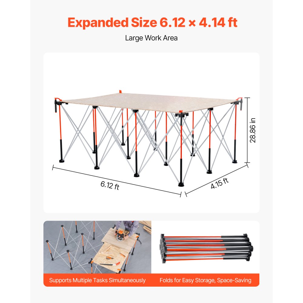 VEVOR Portable Folding Workstand, 6.12 x 4.14 ft Collapsible Workbench, 4500 lbs Weight Capacity, No Assembly Foldable Work Stand with Storage Bag, Table Top NOT Included, for Garage Workshop Outdoor