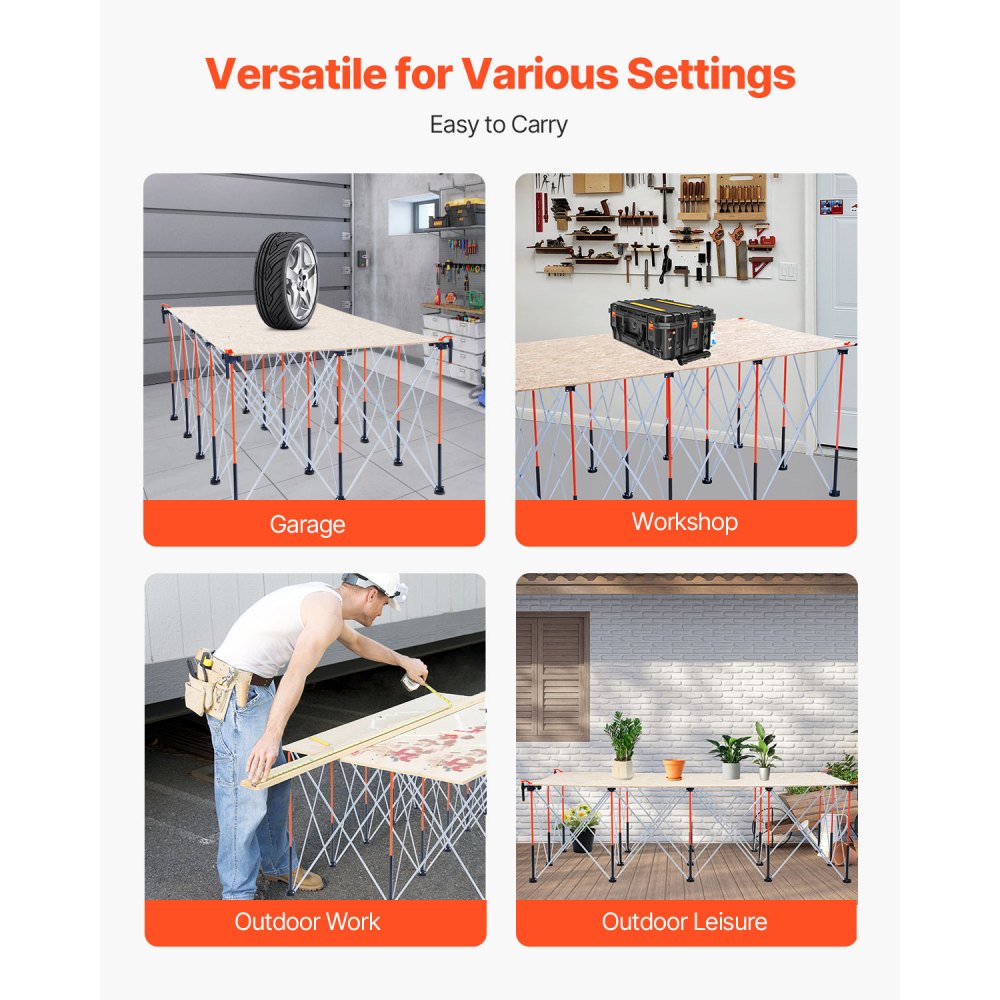 VEVOR Portable Folding Workstand, 8.02 x 4.12 ft Collapsible Workbench, 6000 lbs Weight Capacity, No Assembly Foldable Work Stand with Storage Bag, Table Top NOT Included, for Garage Workshop Outdoor