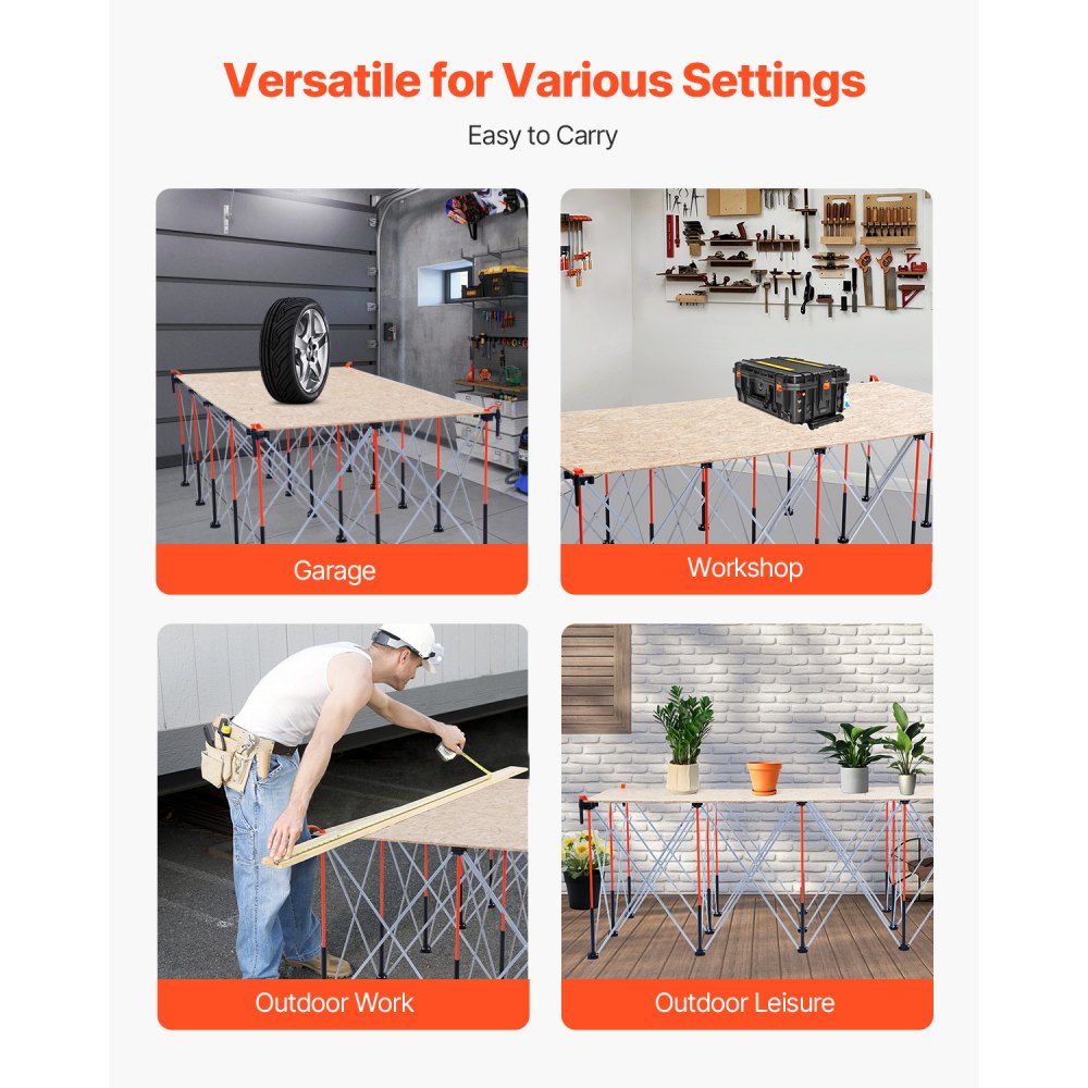 VEVOR Portable Folding Workstand, 8.05 x 4.13 ft Collapsible Workbench, 6000 lbs Weight Capacity, No Assembly Foldable Work Stand with Storage Bag, Table Top NOT Included, for Garage Workshop Outdoor