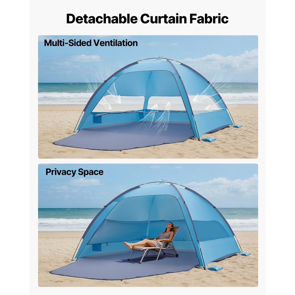 VEVOR Beach Tent Sun Shelter for 6 Person, UPF 50+ Protection, Portable Sun Shade Canopy with Carrying Bag & Sand Pockets, Lightweight and Easy Setup Beach Umbrella for Camping Fishing Outdoor Picnic