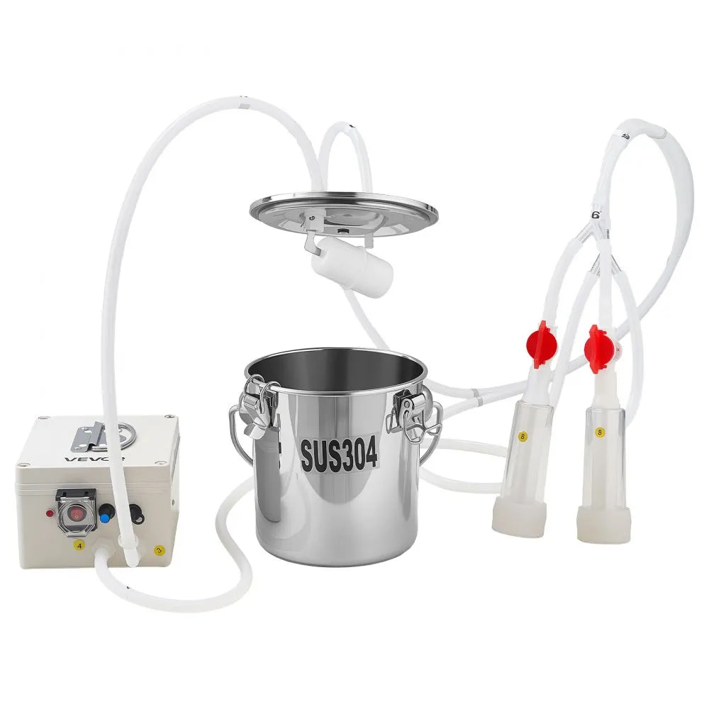 VEVOR Goat Milking Machine, 0.8 Gal / 3 L Food-Grade Stainless Steel Bucket, with 5200 mAh Rechargeable Battery, 2 Teat Cups, Cordless Portable Pulsation Vaccum Electric Milking Machine for Goats Only