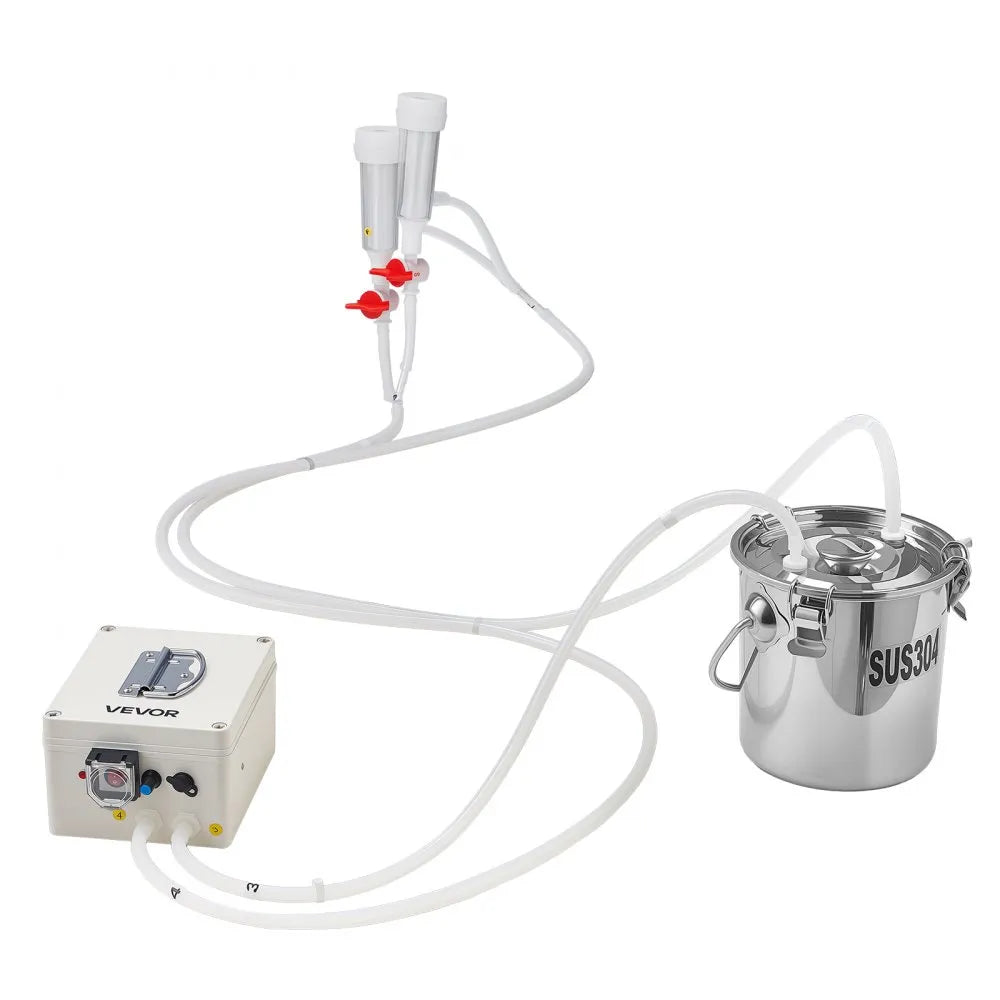 VEVOR Goat Milking Machine, 0.8 Gal / 3 L Food-Grade Stainless Steel Bucket, with 5200 mAh Rechargeable Battery, 2 Teat Cups, Cordless Portable Pulsation Vaccum Electric Milking Machine for Goats Only
