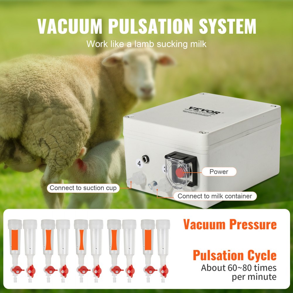 VEVOR Goat Milking Machine, 3 L 304 Stainless Steel Bucket, Electric Automatic Pulsation Vacuum Milker, Portable Milker with Food-grade Silicone Cups and Tubes, Suction for Sheep