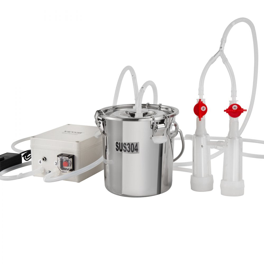 VEVOR Goat Milking Machine, 3 L 304 Stainless Steel Bucket, Electric Automatic Pulsation Vacuum Milker, Portable Milker with Food-grade Silicone Cups and Tubes, Suction for Sheep