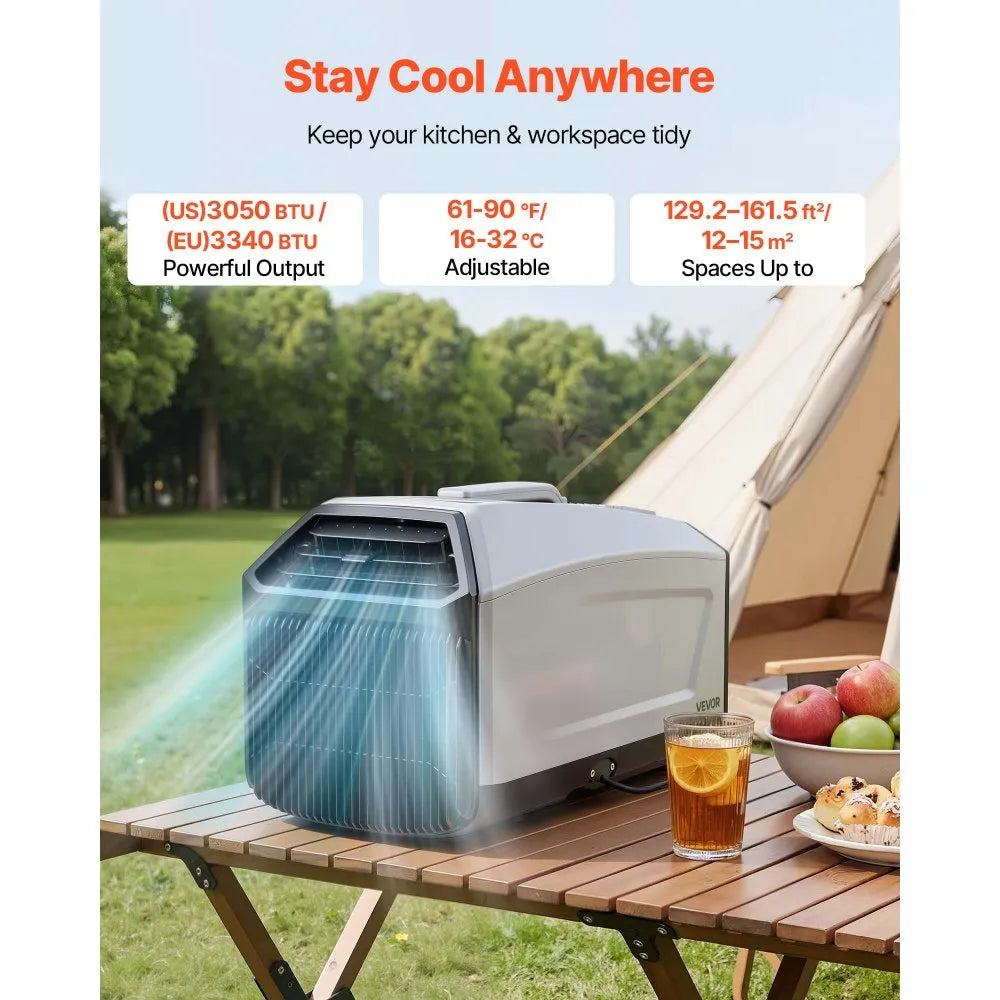 VEVOR Portable Camping Air Conditioner 3050 BTU, Tent AC Unit with Hose, Remote & Touch Control, 61–90°F Adjustable, 150 m³/h High Airflow, Low Noise, Ideal for Tent. RV, Outdoor Cooling, Dark Grey