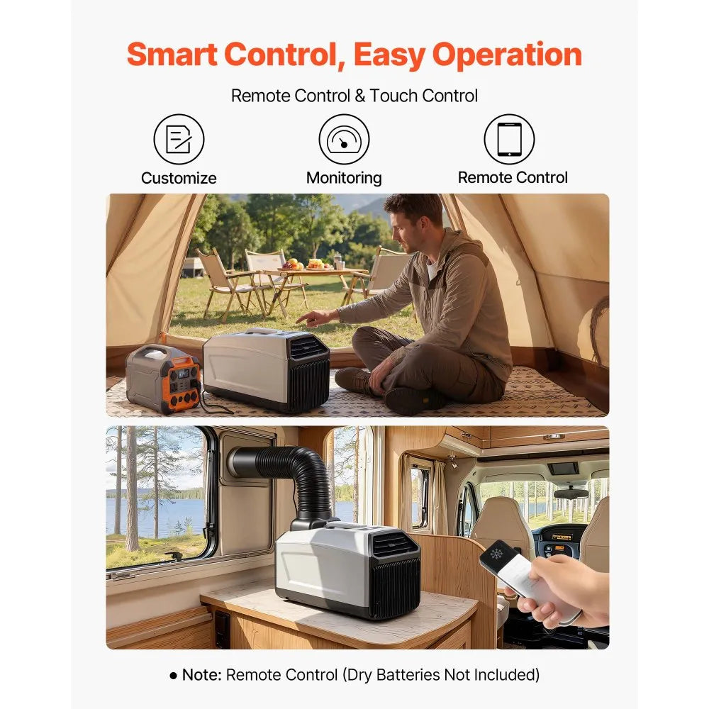 VEVOR Portable Camping Air Conditioner 3050 BTU, Tent AC Unit with Hose, Remote & Touch Control, 61–90°F Adjustable, 150 m³/h High Airflow, Low Noise, Ideal for Tent. RV, Outdoor Cooling, Dark Grey
