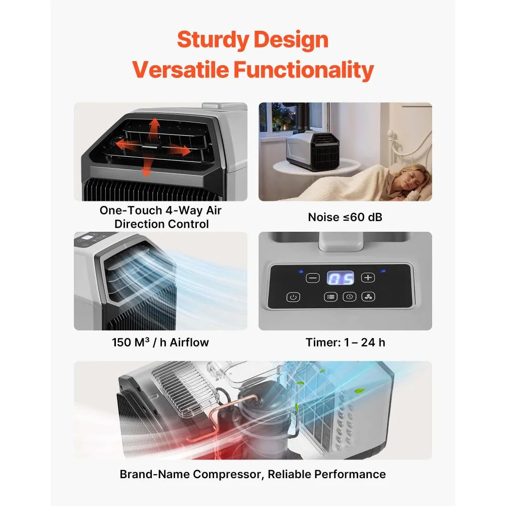 VEVOR Portable Camping Air Conditioner 3050 BTU, Tent AC Unit with Hose, Remote & Touch Control, 61–90°F Adjustable, 150 m³/h High Airflow, Low Noise, Ideal for Tent. RV, Outdoor Cooling, Dark Grey