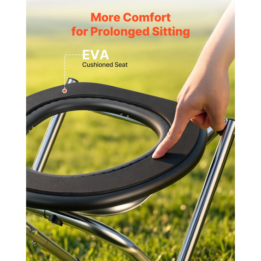 VEVOR Portable Toilet for Camping, 350 lbs Weight Capacity, Stainless Steel Foldable Camp Travel Toilet with Soft Seat for Adults, Suitable for Truckers, RV Travel, Camping, Road Trips, Outdoor Use