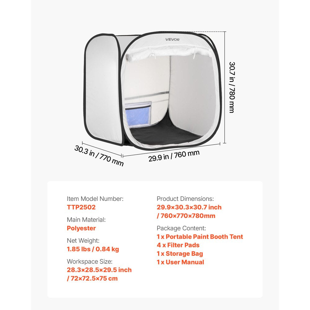 VEVOR Portable Paint Booth Tent, 28.3 x 28.5 x 29.5 inch Pop-Up Portable Spray Paint Tent with Mesh Door, Spray Painting Tents for Cabinets, Chairs, Models, Tables, Pop-Up Design, Efficient Airflow