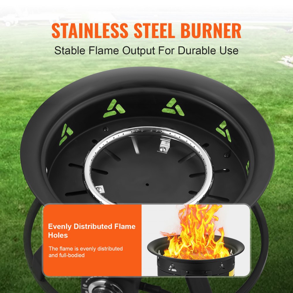 VEVOR Propane Fire Pit, 19-Inch Diameter Outdoor Portable Gas Fire Pit with Cover & Lava Rocks, Adjustable Flame Height Camping Firepit for Heating, Lighting, Gathering, 58,000 BTU, Black