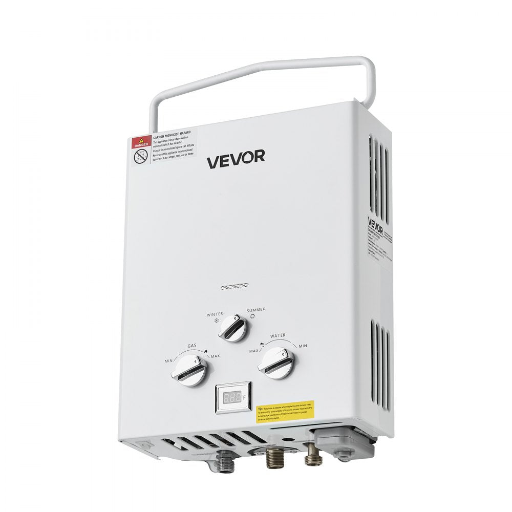 VEVOR Portable Propane Water Heater, 5L Tankless Outdoor Water Heater, 34000 BTU 1.32 GPM Instant Hot Water, with Accessory Set + Regulator for RV Camping Trips Cabins Barns