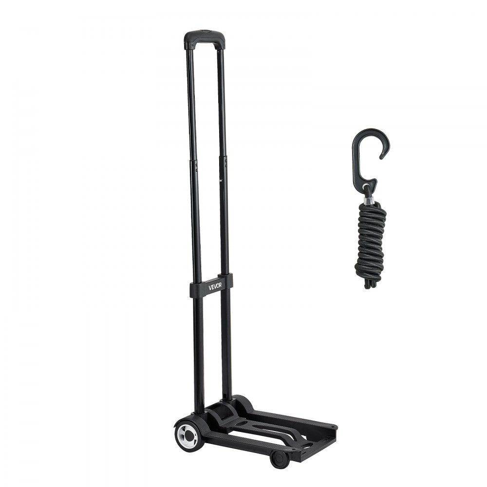 VEVOR Folding Hand Truck, 110 lbs Load Capacity, Collapsible Luggage Cart with 2 Wheels & 1 Elastic Rope, Utility Dolly Platform Cart for Airport Travel Furniture Luggage Office Moving, Black