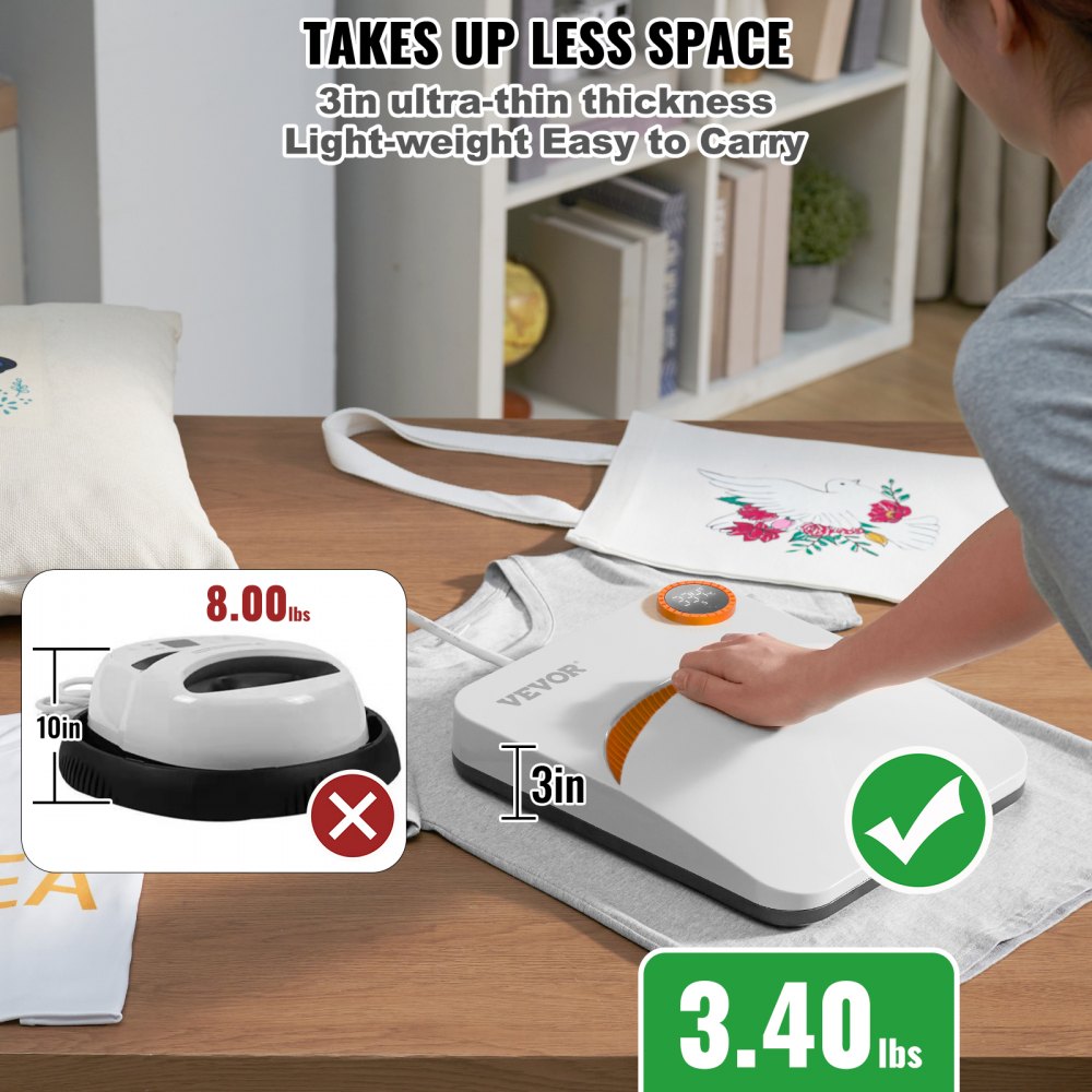 VEVOR Heat Press Machine, 7x6 inches Portable Shirt Printing Multifunctional Sublimation Transfer Heat Press Machine PTFE Coated, Easy Iron-on Press for T-shirts/Bags/HTV/Pillows Vinyl Projects
