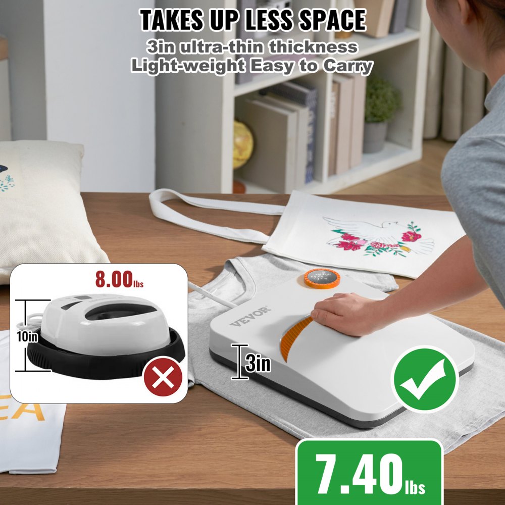 VEVOR Heat Press Machine,10x12inches Portable Shirt Printing Multifunctional Sublimation Transfer Heat Press Machine PTFE Coated, Easy Iron-on Press for T-shirts/Bags/HTV/Pillows Vinyl Projects