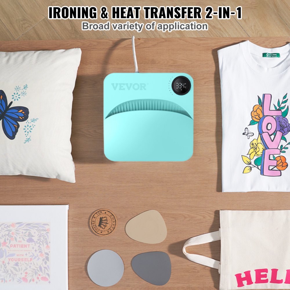 VEVOR Heat Press Machine,9x9inches Portable Shirt Printing Multifunctional Sublimation Transfer Heat Press Machine PTFE Coated, Easy Iron-on Press for T-shirts/Bags/Pillows/HTV Vinyl Projects