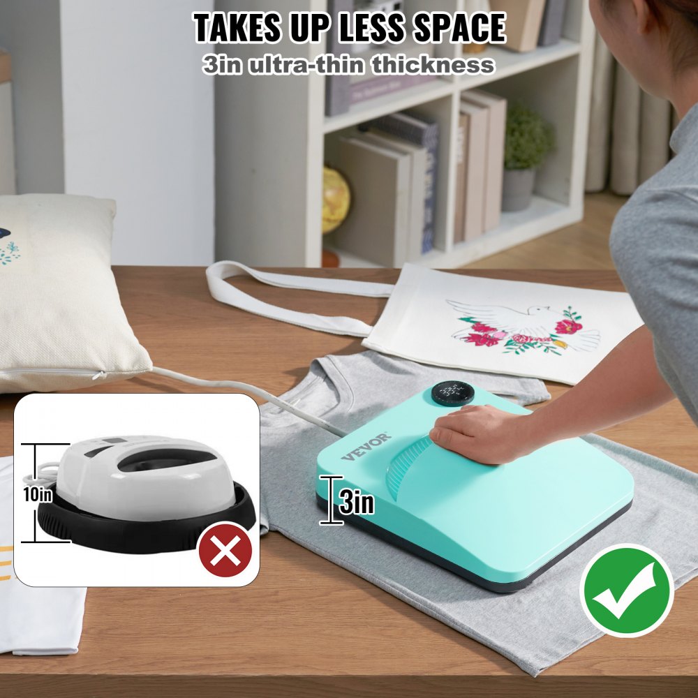 VEVOR Heat Press Machine,9x9inches Portable Shirt Printing Multifunctional Sublimation Transfer Heat Press Machine PTFE Coated, Easy Iron-on Press for T-shirts/Bags/Pillows/HTV Vinyl Projects