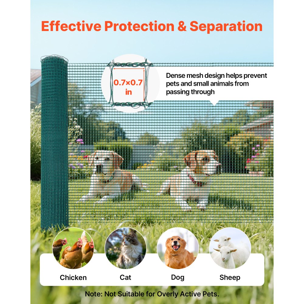 VEVOR Temporary Fence with Posts, 3.9 x 98.4 FT Plastic Mesh Fencing, Garden Safety Fences Netting with Double-Spike Stakes & Guy Ropes, Temporary Fence for Dogs, Chickens, Plants, Outdoor Yards