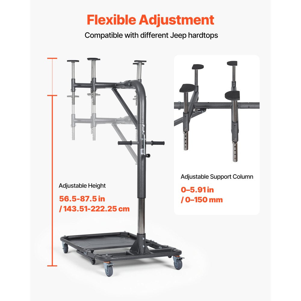 VEVOR Hard Top Remover Lift, 220 lbs, Foldable Jeep Hardtop Removal and Storage System, Easy One-Person Operation, Adjustable Height, for Jeep Wrangler YJ, TJ, JK, JL, 4XE, Ford Bronco 4 Door & 6 Gen+