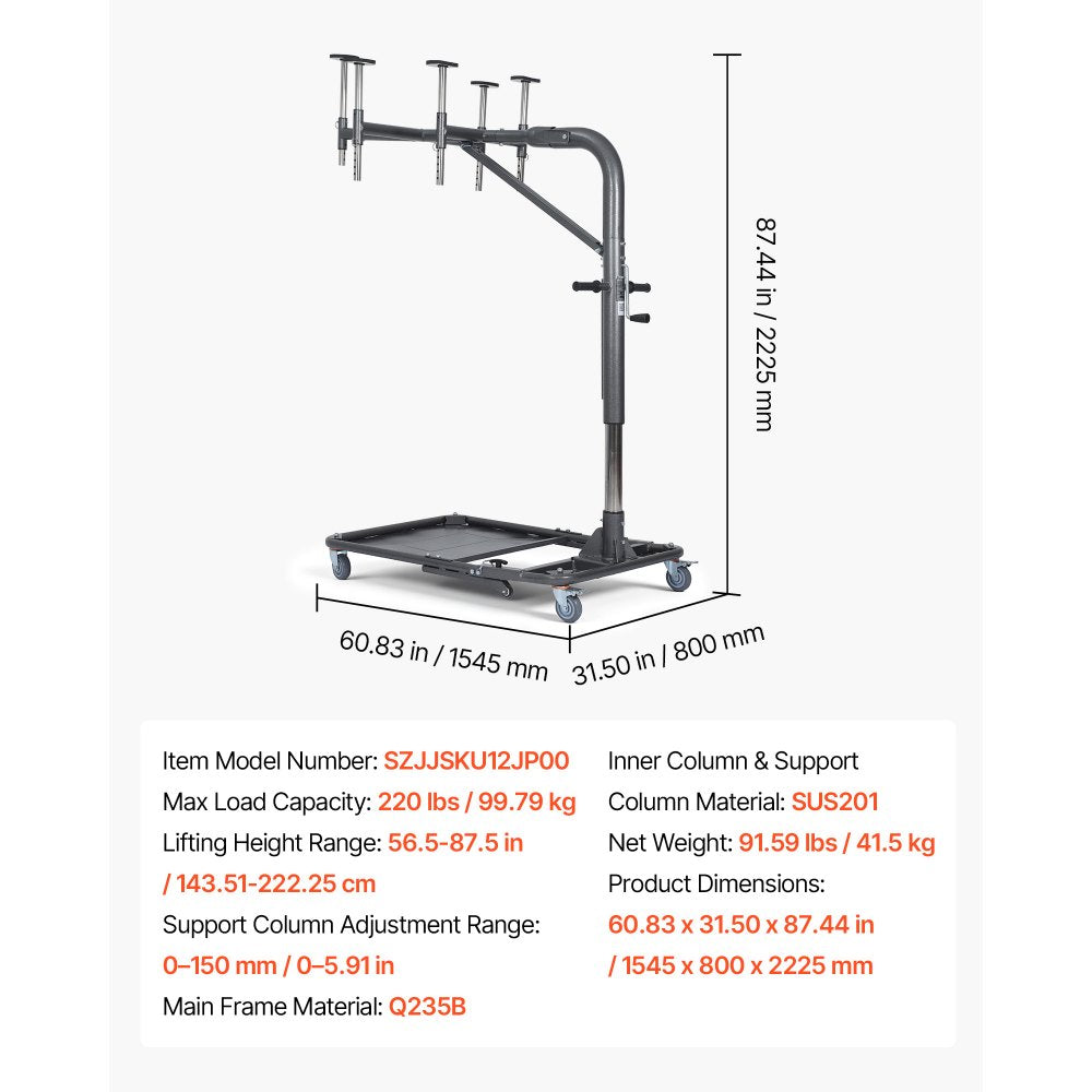 VEVOR Hard Top Remover Lift, 220 lbs, Foldable Jeep Hardtop Removal and Storage System, Easy One-Person Operation, Adjustable Height, for Jeep Wrangler YJ, TJ, JK, JL, 4XE, Ford Bronco 4 Door & 6 Gen+