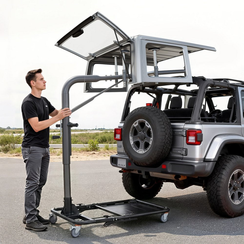 VEVOR Hard Top Remover Lift, 220 lbs, Foldable Jeep Hardtop Removal and Storage System, Easy One-Person Operation, Adjustable Height, for Jeep Wrangler YJ, TJ, JK, JL, 4XE, Ford Bronco 4 Door & 6 Gen+