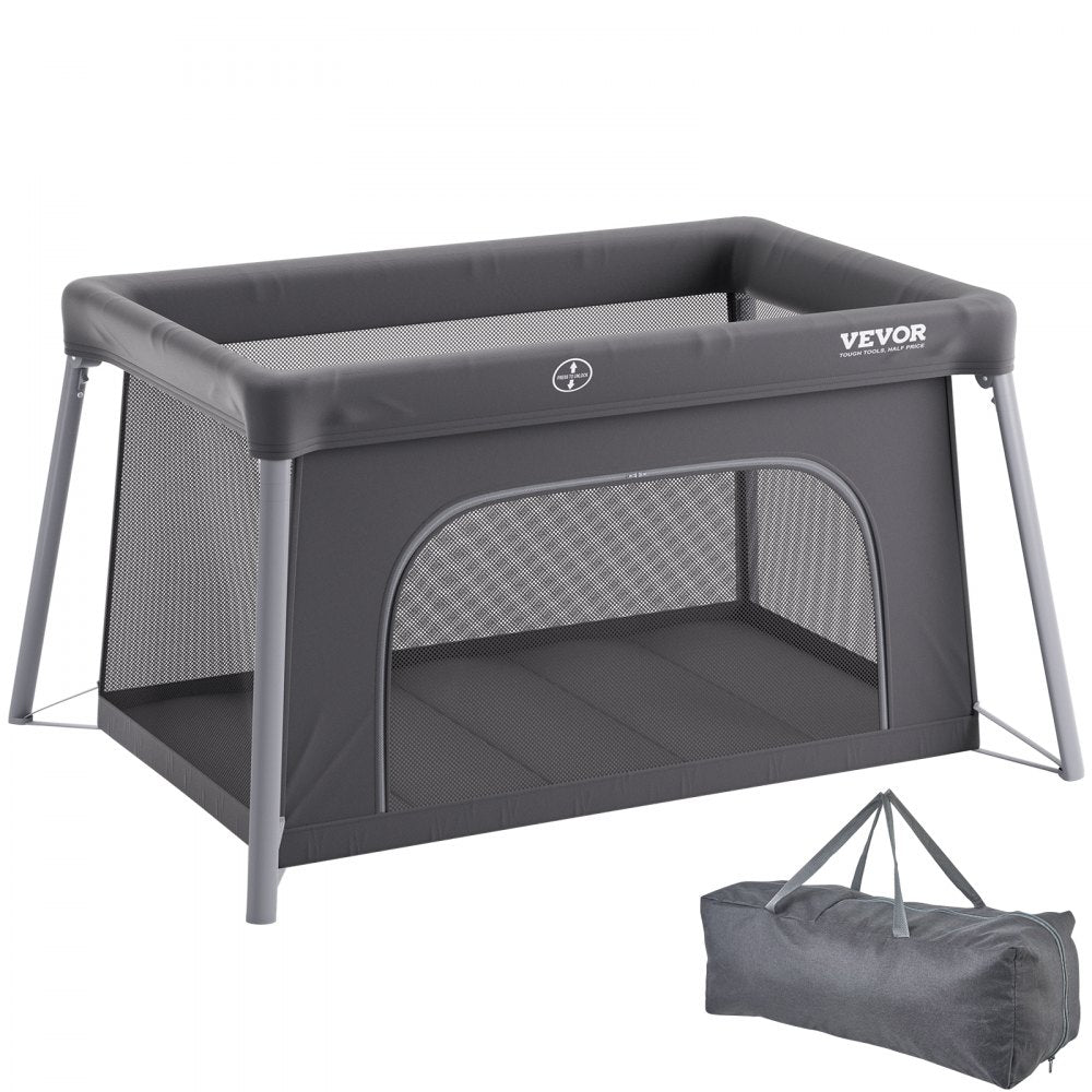 VEVOR Baby Travel Crib and Play Yard, Folding Baby Playpen with Zipper Gate & Soft Mattress, Portable Toddler Crib with Breathable Mesh, Travel Bag, Indoor/Outdoor Kids Activity Center for 0-36 Months