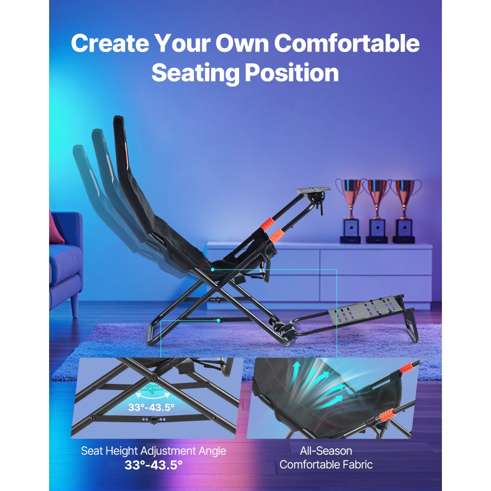 VEVOR Portable Racing Wheel Stand, Foldable & Adjustable Steering Sim Wheel Stand, 18.5 in Seat Inner Width, Compatible with Logitech G923/G920/G29, Thrustmaster T248P, Fanatec, Hori, Mad Catz, Black