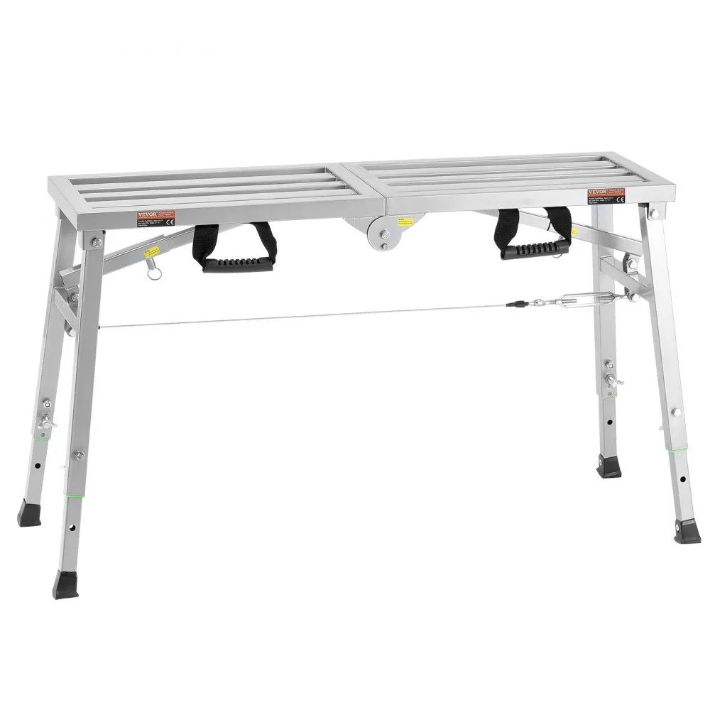VEVOR Work Platform, 3 Gear Adjustable Height, Folding Alloy Steel Step Ladder, Portable Scaffolding Platform, 400 lb Load Capacity, Non-Slip Rubber Feet, Drywall Painting Stool, for Cleaning &Washing