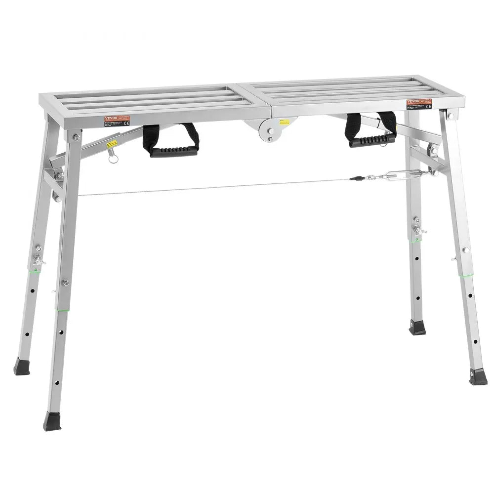VEVOR Work Platform, 3 Gear Adjustable Height, Folding Alloy Steel Step Ladder, Portable Scaffolding Platform, 400 lb Load Capacity, Non-Slip Rubber Feet, Drywall Painting Stool, for Cleaning &Washing