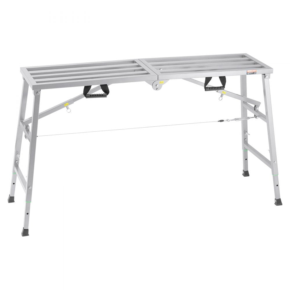 VEVOR Work Platform, 4 Gear Adjustable Height, Folding Alloy Steel Step Ladder, Portable Scaffolding Platform, 800 lb Load Capacity, Non-Slip Rubber Feet, Drywall Painting Stool, Cleaning & Washing