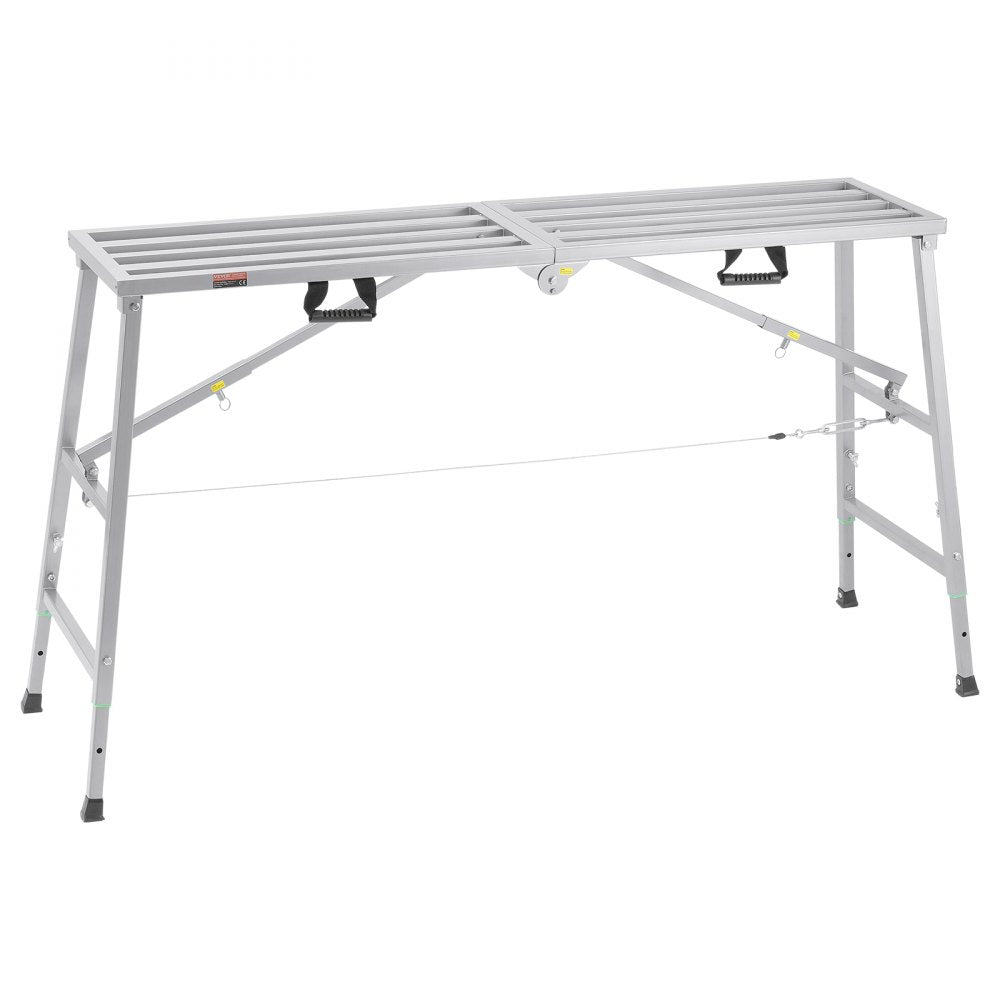 VEVOR Work Platform, 4 Gear Adjustable Height, Folding Alloy Steel Step Ladder, Portable Scaffolding Platform, 800 lb Load Capacity, Non-Slip Rubber Feet, Drywall Painting Stool, Cleaning & Washing