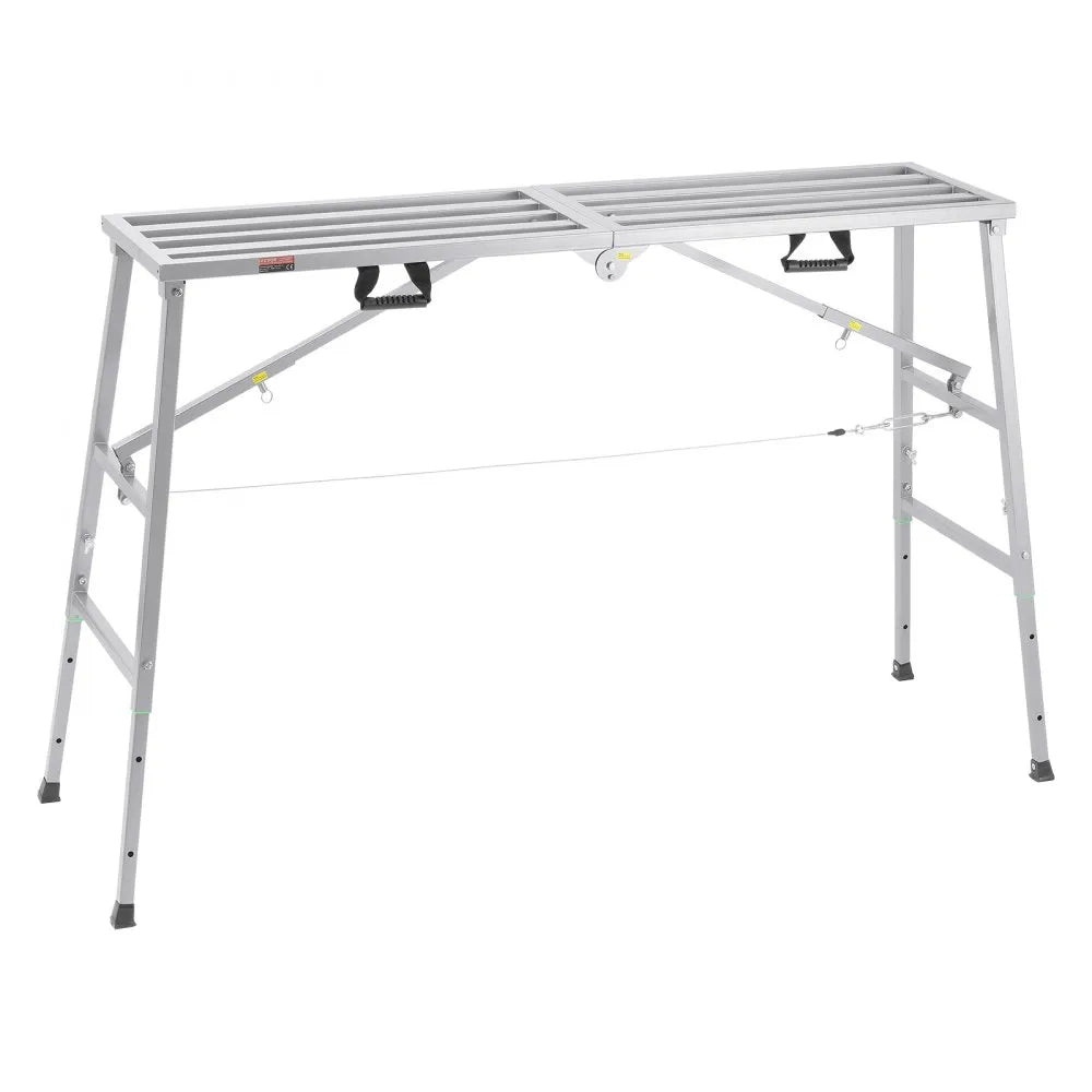 VEVOR Work Platform, 4 Gear Adjustable Height, Folding Alloy Steel Step Ladder, Portable Scaffolding Platform, 800 lb Load Capacity, Non-Slip Rubber Feet, Drywall Painting Stool, Cleaning & Washing