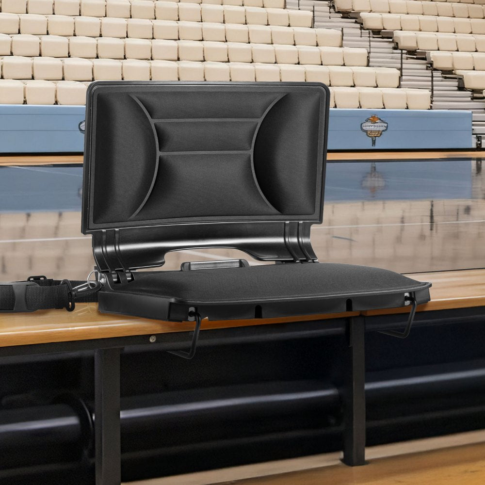 VEVOR Stadium Seat, Folding Bleacher Chair with Back Support and Thick Cushion, Padded Stadium Seat for Bleacher Includes Shoulder Strap, Hooks, Cup Holder, Lycra Material, Side Pocket, PP Material