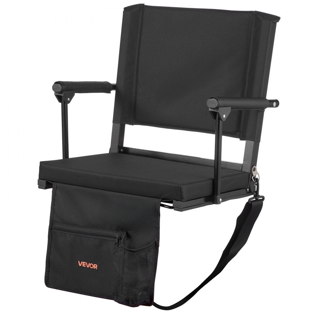 VEVOR Stadium Seat, Portable Bleacher Seat with Armrest, Back Support and Thick Cushion, Bench Chair for Bleacher Includes Shoulder Strap, Hooks, Cup Holder, Black Football Bleachers Seats, 2PCS