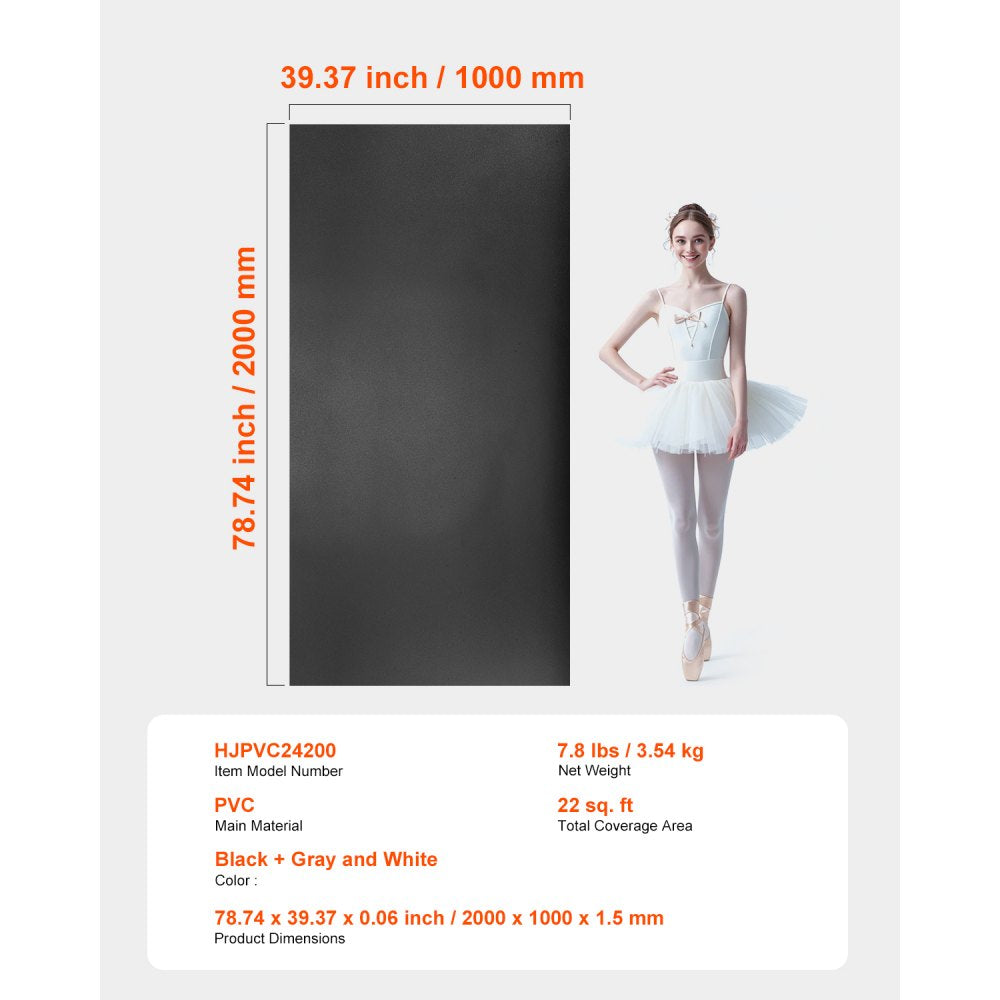 VEVOR Dance Floor, 6.6' x 3' Portable Yoga Mat with Organizer Bag, 1.5 mm Thick Workout Mats, Non-slip Floor Mats for Practicing at Home, Studios, Stage