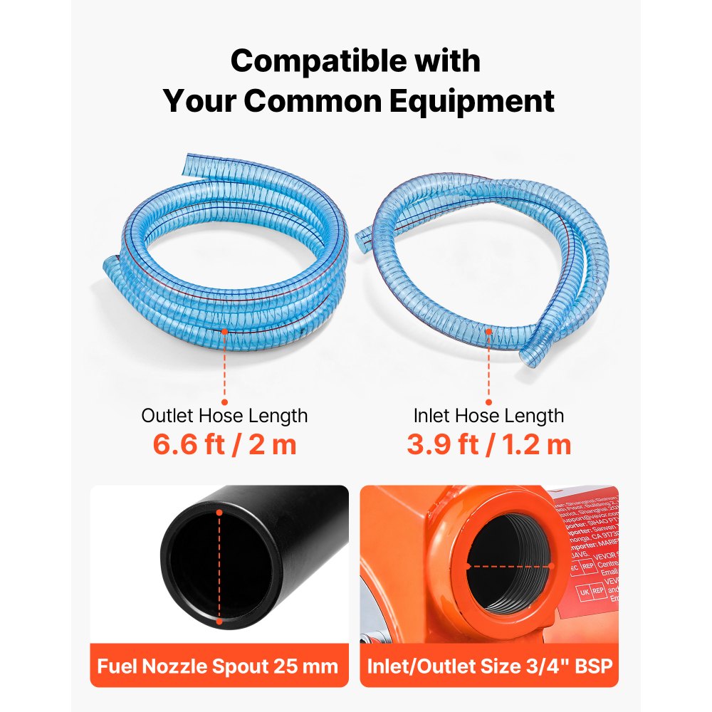 VEVOR Fuel Transfer Pump 12V DC 13 GPM Portable Electric Diesel Pump Kit, for Diesel and Kerosene, 1/5 HP Motor, Cast Iron Housing, with Manual Fuel Nozzle, Discharge Hose, Filter Screen, Hose Clamp