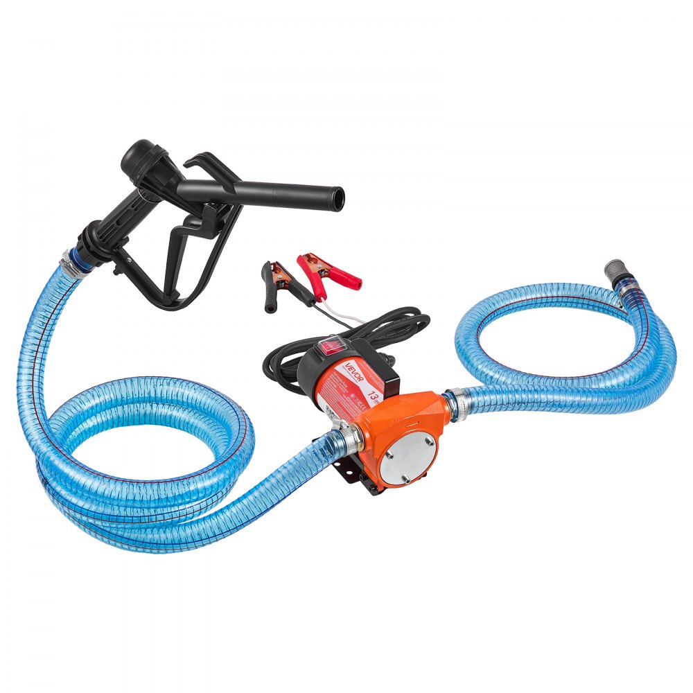 VEVOR Fuel Transfer Pump 12V DC 13 GPM Portable Electric Diesel Pump Kit, for Diesel and Kerosene, 1/5 HP Motor, Cast Iron Housing, with Manual Fuel Nozzle, Discharge Hose, Filter Screen, Hose Clamp