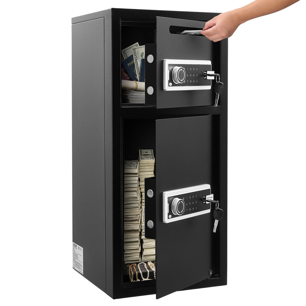 VEVOR Double Door Safe Box, 3.3 Cu. Ft, Heavy Duty Home Safe with Electronic Keypad, Anti-Theft, Digital Safety Lock Box with Key, Drop Slot, for Money, Firearm, Jewelry, Document, Valuables, Black