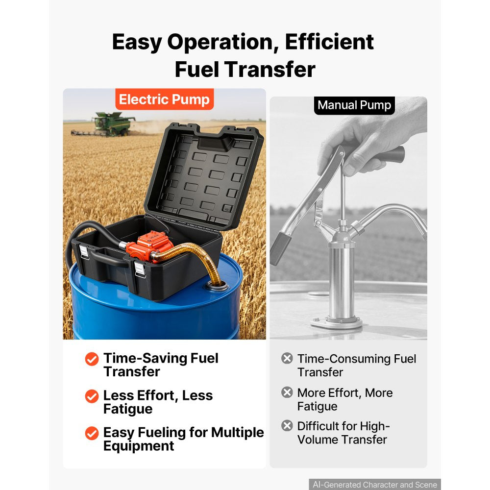 VEVOR Fuel Transfer Pump 12V DC 12 GPM Portable Electric Diesel Pump Kit, for Gasoline Diesel and Kerosene, 1/4 HP Motor, Cast Iron Housing, with Manual Fuel Nozzle, Discharge Hose, Filter Screen