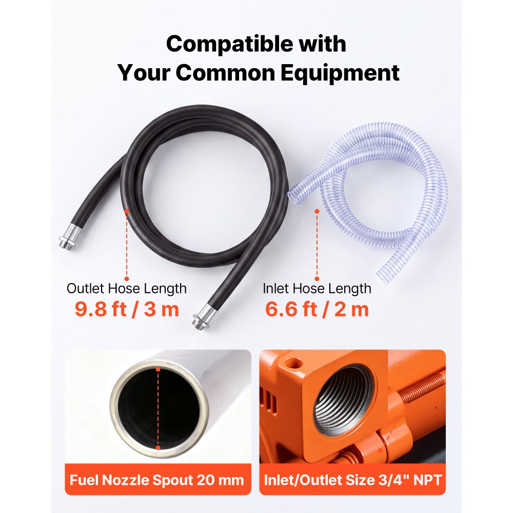 VEVOR Fuel Transfer Pump 12V DC 12 GPM Portable Electric Diesel Pump Kit, for Gasoline Diesel and Kerosene, 1/4 HP Motor, Cast Iron Housing, with Manual Fuel Nozzle, Discharge Hose, Filter Screen