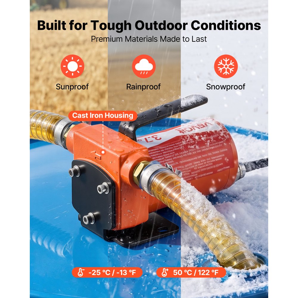 VEVOR Fuel Transfer Pump 12V DC 3.7 GPM Portable Electric Diesel Pump Kit, for Gasoline Diesel and Kerosene, 1/4 HP Motor, Cast Iron Housing, with Manual Fuel Nozzle, Discharge Hose, Filter Screen