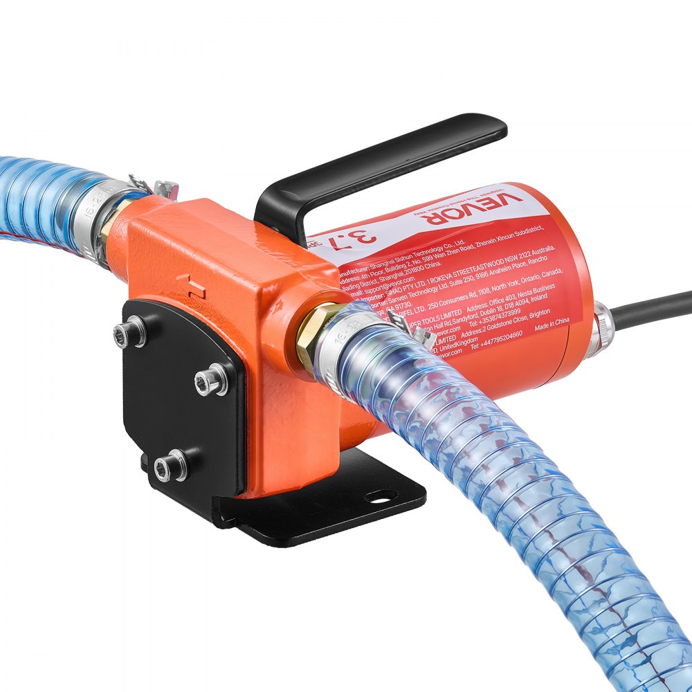 VEVOR Fuel Transfer Pump 12V DC 3.7 GPM Portable Electric Diesel Pump Kit, for Gasoline Diesel and Kerosene, 1/4 HP Motor, Cast Iron Housing, with Manual Fuel Nozzle, Discharge Hose, Filter Screen