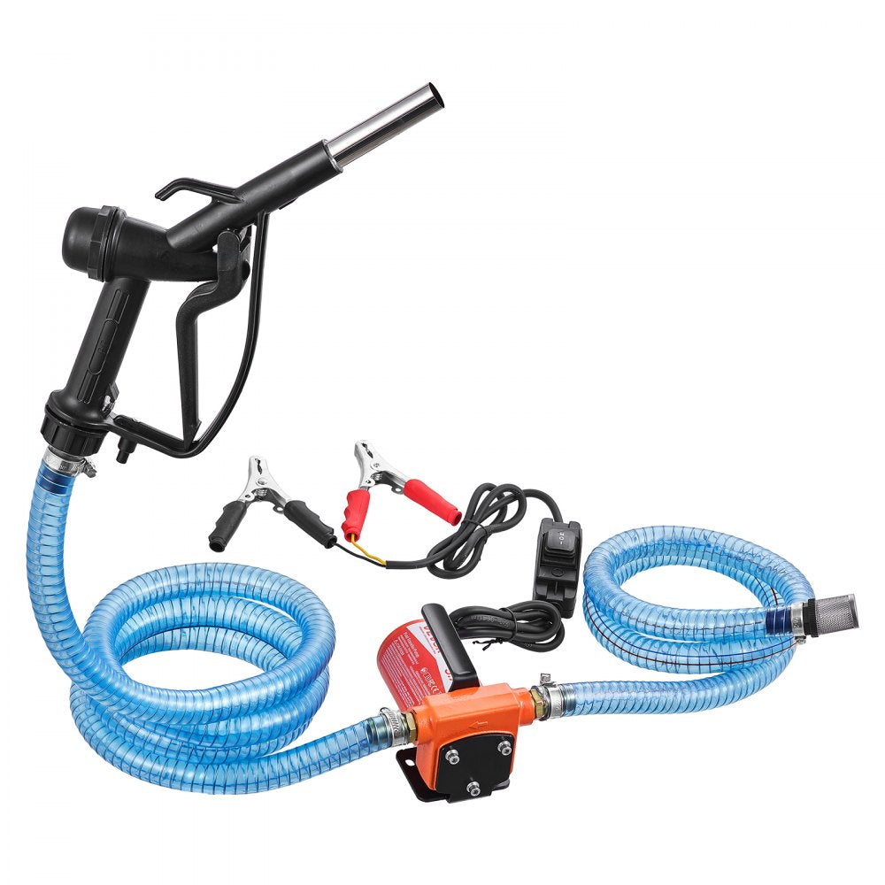 VEVOR Fuel Transfer Pump 12V DC 3.7 GPM Portable Electric Diesel Pump Kit, for Gasoline Diesel and Kerosene, 1/4 HP Motor, Cast Iron Housing, with Manual Fuel Nozzle, Discharge Hose, Filter Screen